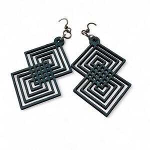 Geometric Teal Wood Earrings